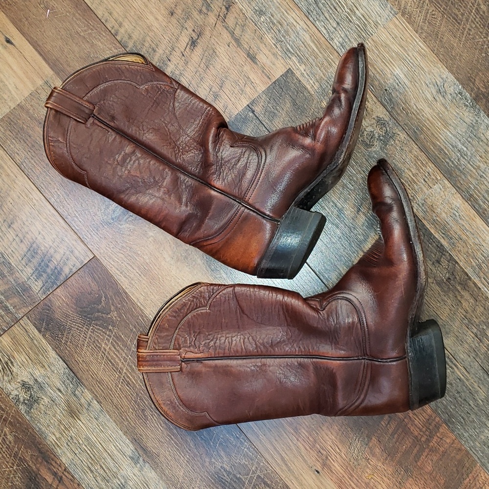 Tony Lama Brown Leather Cowboy Boots, Size 9.5 A